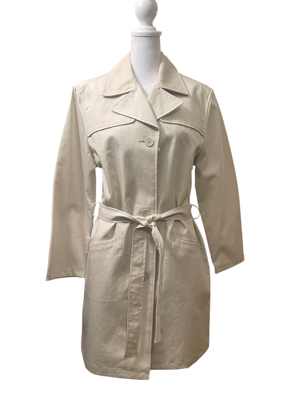 Old Navy Light Cream Belted Fall Trench Coat Sz L NWT